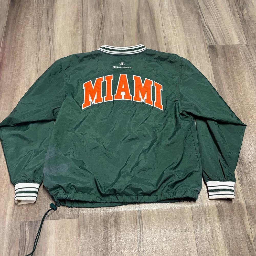 Vintage Champion Miami Hurricanes Windbreaker Pullover Green Mens Medium
